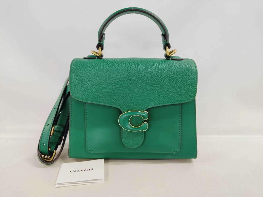 Coach Tabby Top Handle 20 Bag in a vibrant kelly green polished pebble leather (